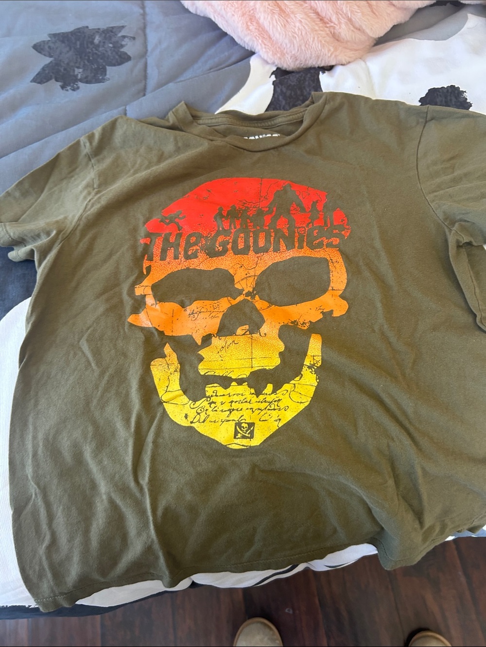 Olive Green 'The Goonies' Skull Graphic Tee - Kids